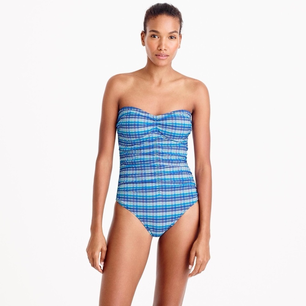 J.Crew Convertible one-piece swimsuit in Italian puckered plaid